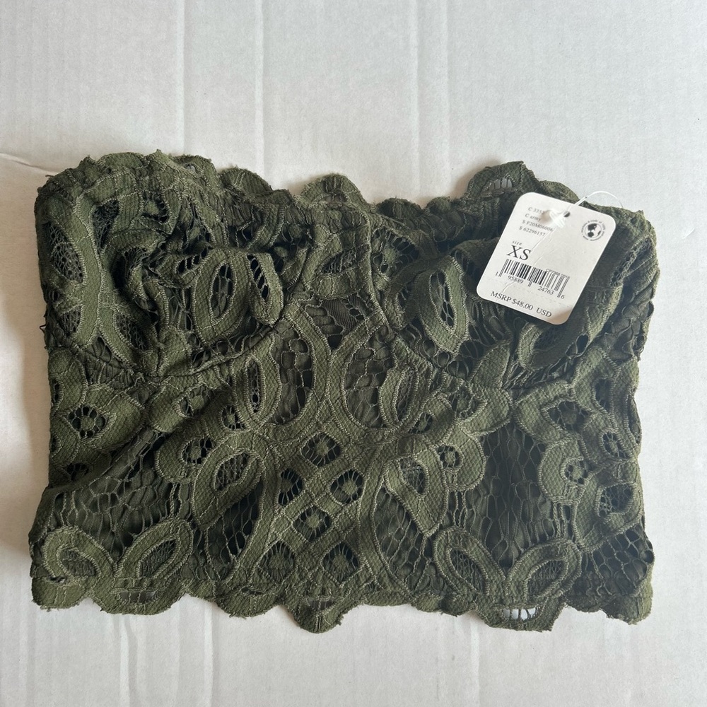 Free People Green Army Lace Strapless Bandeau Crop Top Size XS - Picture 6 of 8